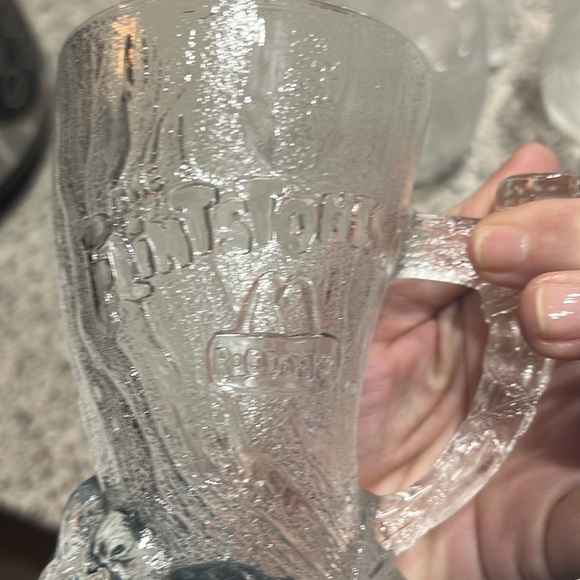 Flintstones set 4 Mammoth Mugs Clear Embossed Glass 1993 McDonald's 4.5" Vintage - Picture 2 of 5